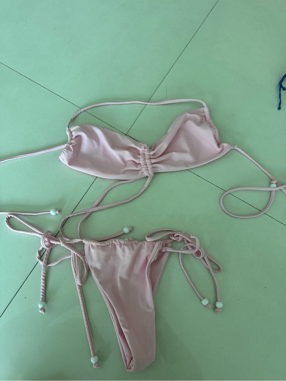 Ruched Tie-Front Light Pink Bikini Set